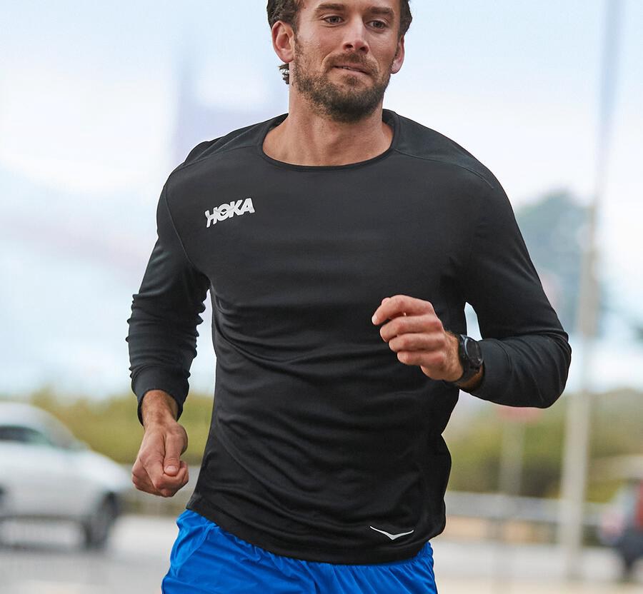 Hoka One One Performance 3/4 Sleeve Top Herr - Svarta - AHWGL-7412